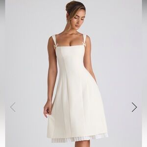 NWT- Oh Polly Ivory Midi Dress with Bow-Tie Spaghetti Straps